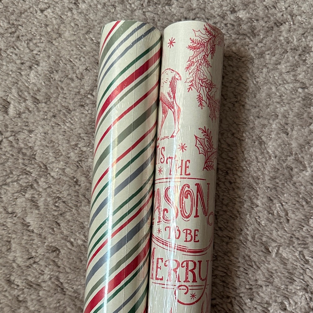 Festive Christmas Wrapping Paper Set - NEW /2 Red & Green toile & stripe classy